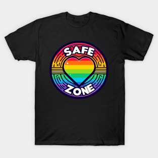 LGBTQ Safe zone Sign Rainbow heart T-Shirt